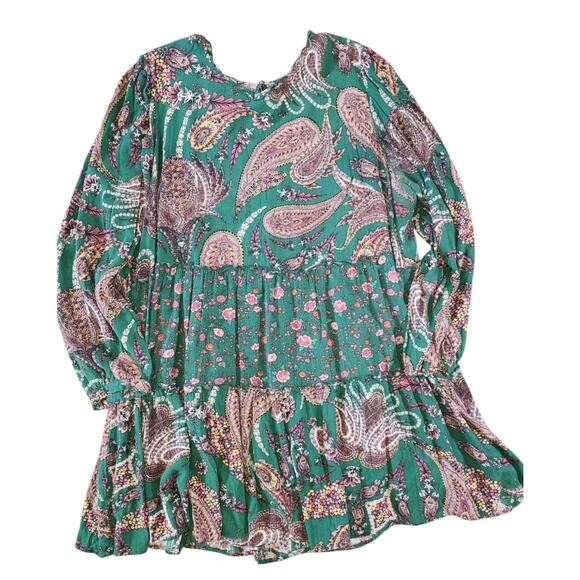 WONDERLY Curvy SZ 2X Midi Boho Peasant Tiered Flowy Paisley Green - Picture 6 of 7